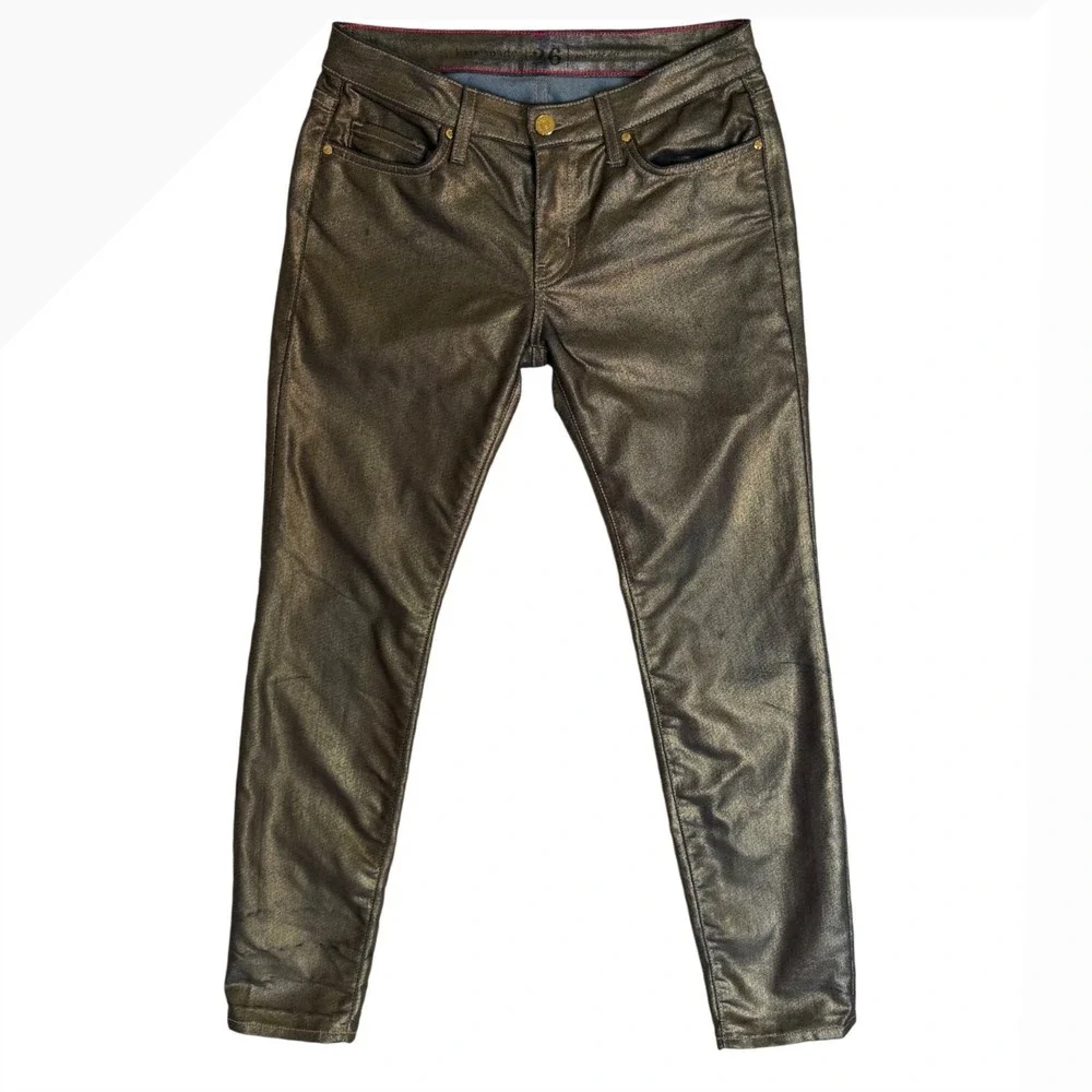 KATE SPADE Broome Street Metallic Gold Coated Skinny Jeans Size 26